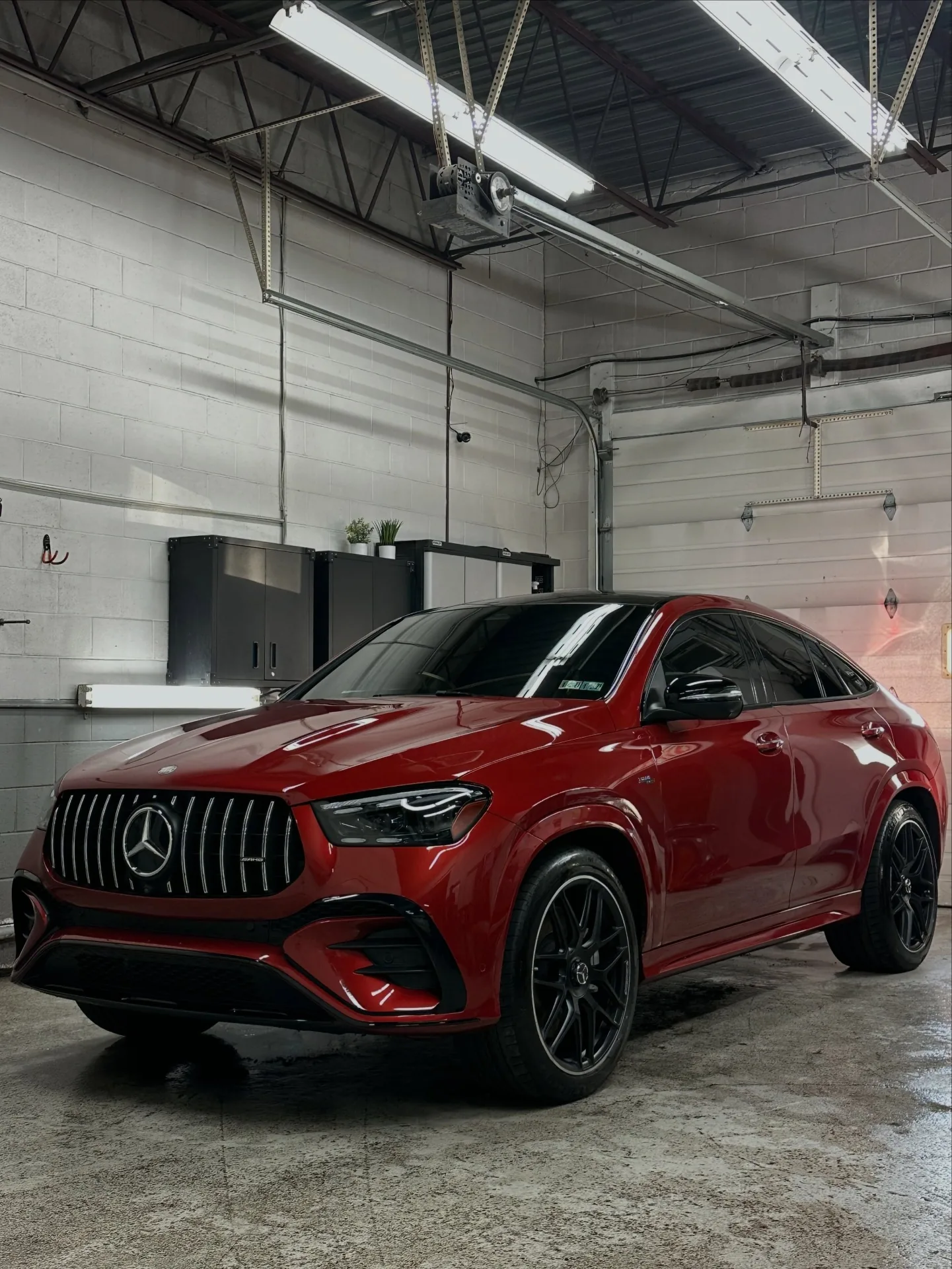 Red Mercedes AMG GLE with a deep ceramic coated shine